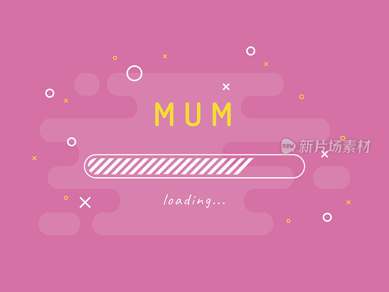 Mum loading - vector插图。粉红色的背景。